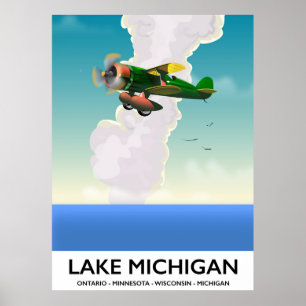 Lake Michigan flight travel poster