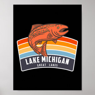 Lake Michigan Great Lakes Salmon Fishing Poster
