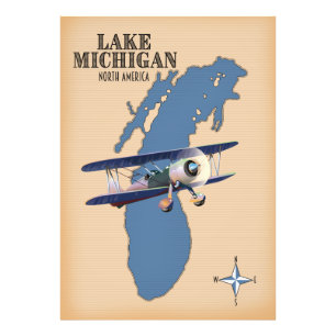 Lake Michigan North America map Photo Print
