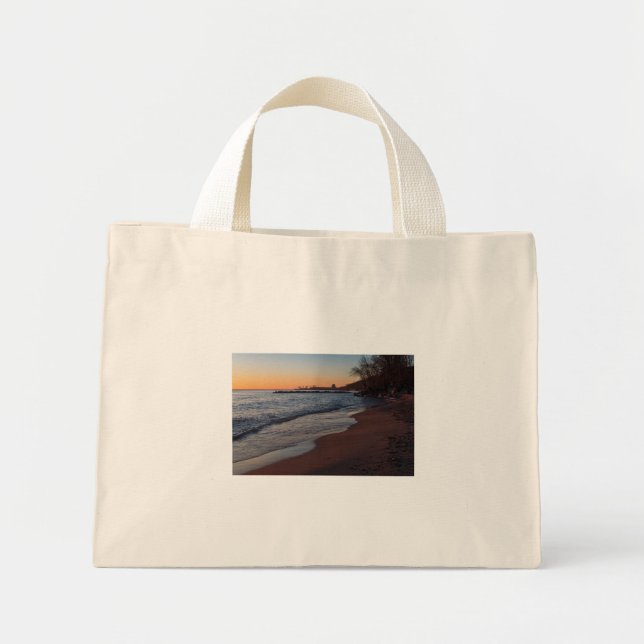 lake michigan north shore milwaukee at daybreak mini tote bag (Front)