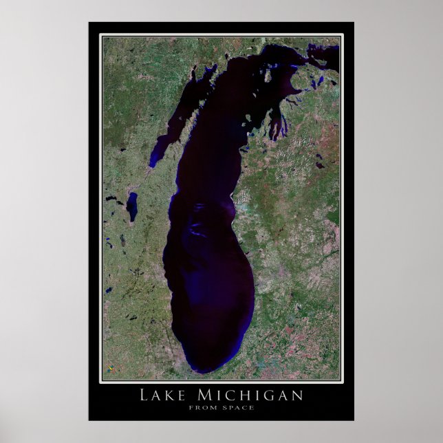 Lake Michigan Satellite Poster Map (Front)