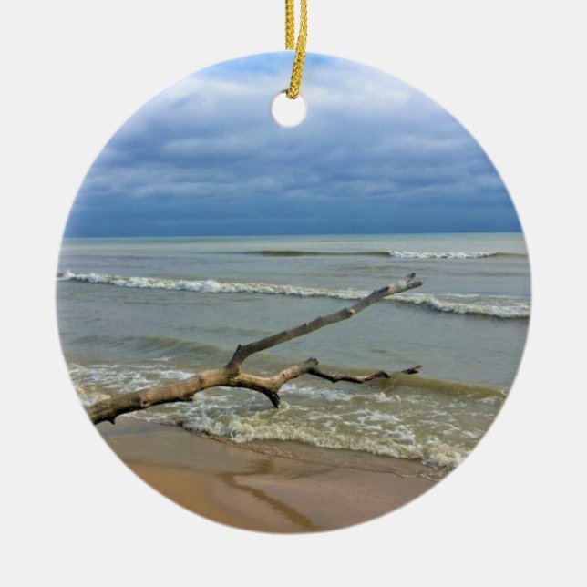Lake Michigan, Sheboygan, Wisconsin Ceramic Tree Decoration (Front)