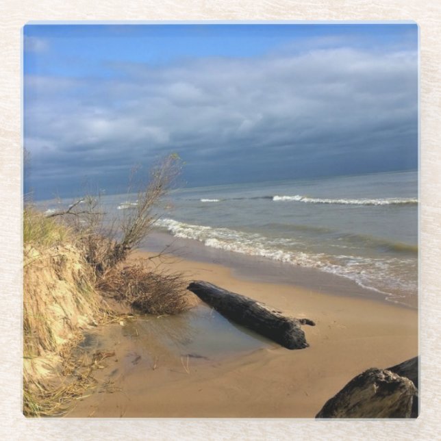 Lake Michigan, Sheboygan, Wisconsin Glass Coaster (Front)