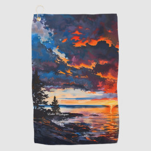 Lake Michigan Sunset Nature Landscape Design Golf Towel