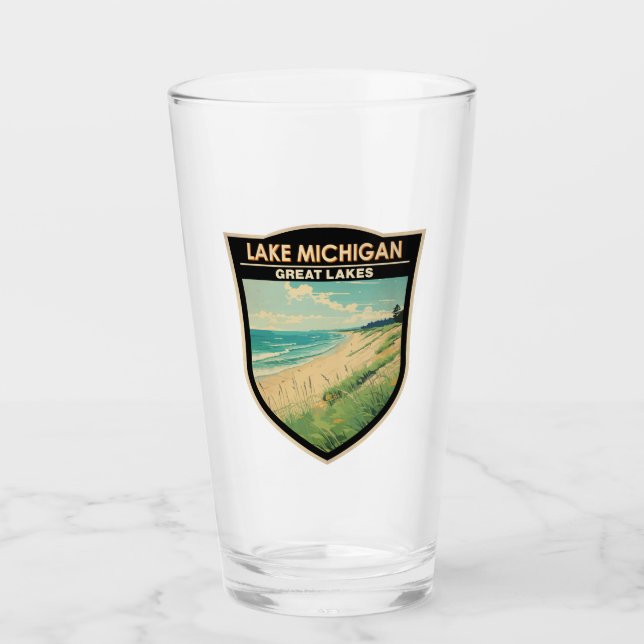 Lake Michigan Travel Art Vintage Glass (Front)