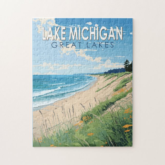 Lake Michigan Travel Art Vintage Jigsaw Puzzle (Vertical)