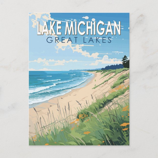Lake Michigan Travel Art Vintage Postcard (Front)