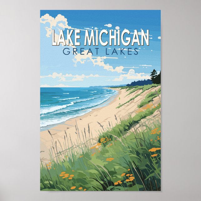 Lake Michigan Travel Art Vintage Poster (Front)