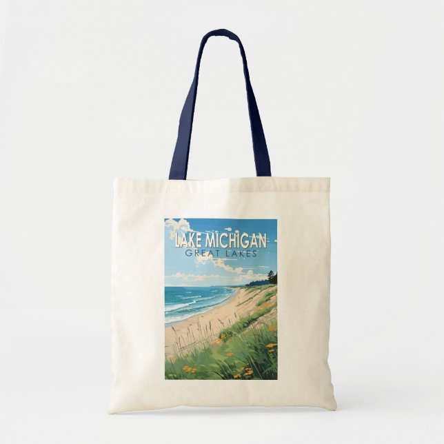Lake Michigan Travel Art Vintage Tote Bag (Front)