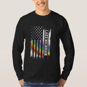 Lake Michigan United States Distressed Rainbow w U T-Shirt