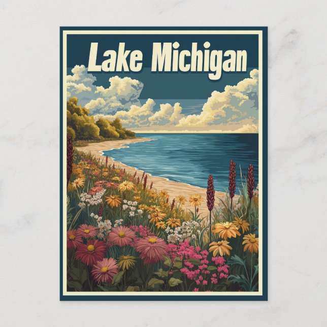 Lake Michigan Vintage Travel  Postcard (Front)