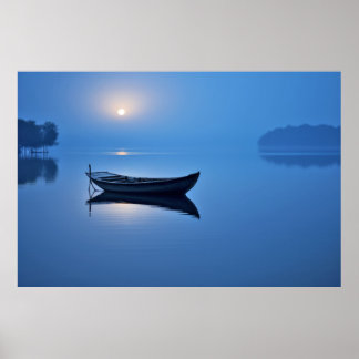 Lake Mist Moon Light Tranquil Peaceful Poster