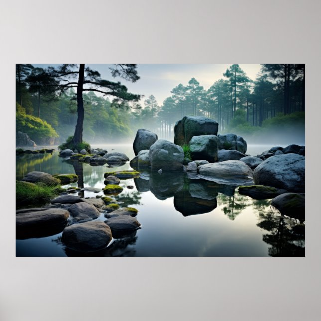 Lake Mist Tranquil Peaceful Nature  Poster (Front)