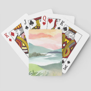 Lake Morning Sunrise Watercolor Nature Playing Cards