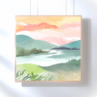 Lake Morning Sunrise | Watercolor Nature