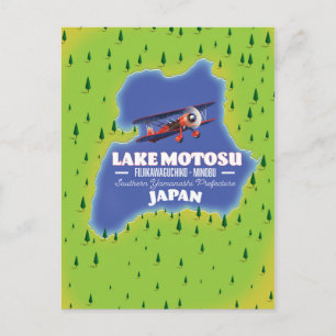 Lake Motosu Japanese Travel map. Postcard