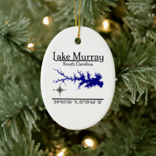 Lake Murray South Carolina Coordinates Oval Design Ceramic Tree Decoration