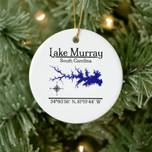 Lake Murray South Carolina Map Coordinates Artwork Ceramic Tree Decoration