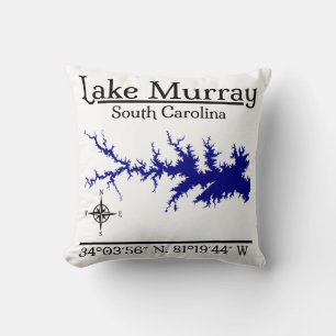 Lake Murray South Carolina Map Coordinates Artwork Cushion