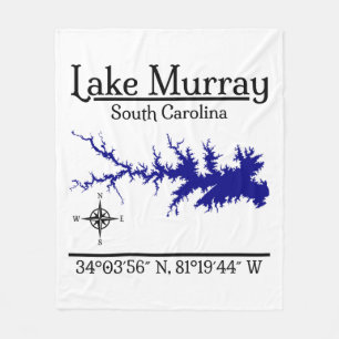 Lake Murray South Carolina Map Coordinates Artwork Fleece Blanket