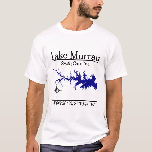 Lake Murray South Carolina Map Coordinates Artwork T-Shirt (Front)