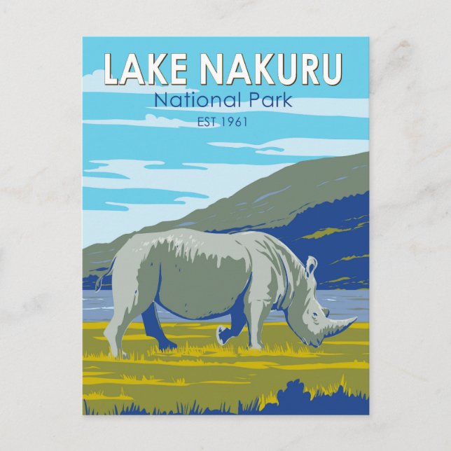 Lake Nakuru National Park White Rhinoceros Travel Postcard (Front)