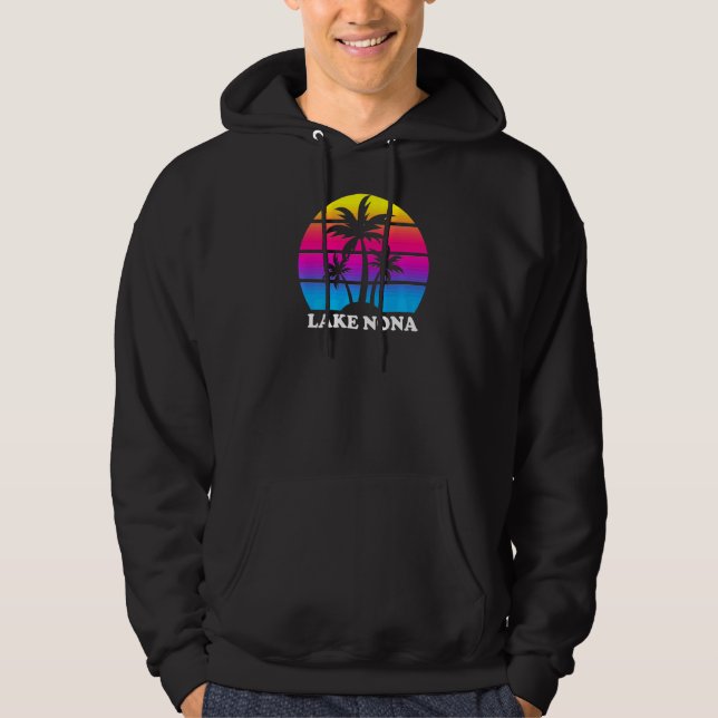 Lake Nona Florida Retro Palm Tree Sunset Vacation  Hoodie (Front)