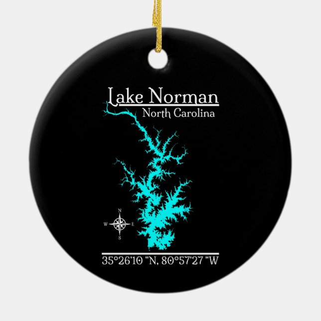 Lake Norman North Carolina Map Ceramic Ornament (Back)
