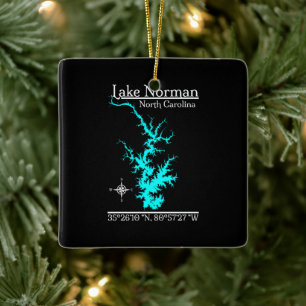Lake Norman North Carolina Map Coordinates Ceramic Ornament