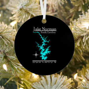 Lake Norman North Carolina Map Coordinates Metal Tree Decoration