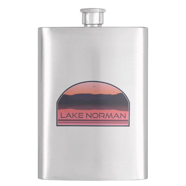 Lake Norman North Carolina Red Sunrise Hip Flask (Front)