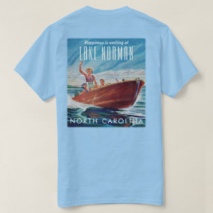 Lake Norman North Carolina Retro Boat Back Print  T-Shirt