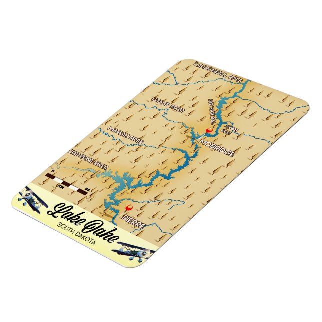 Lake Oahe South Dakota map Magnet (Left Side)