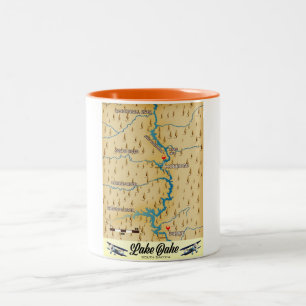 Lake Oahe South Dakota map Two-Tone Coffee Mug