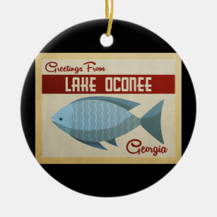 Lake Oconee Georgia Blue Fish Vintage Travel Ceramic Tree Decoration