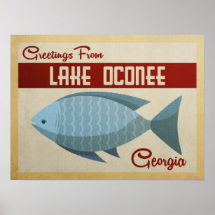 Lake Oconee Georgia Blue Fish Vintage Travel Poster