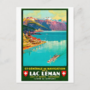 Lake of Geneva, areal view, Switzerland, vintage Postcard