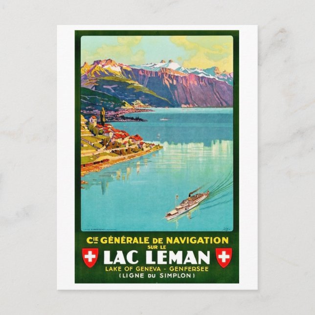 Lake of Geneva, areal view, Switzerland, vintage Postcard (Front)