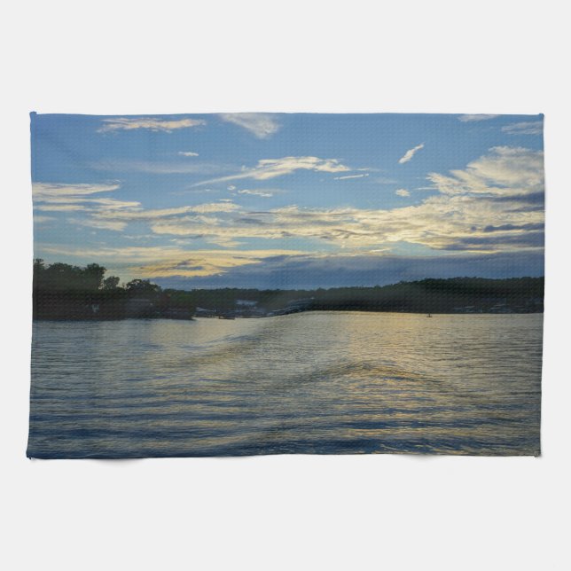 Lake Of The Ozarks Blue Sunset Tea Towel (Horizontal)