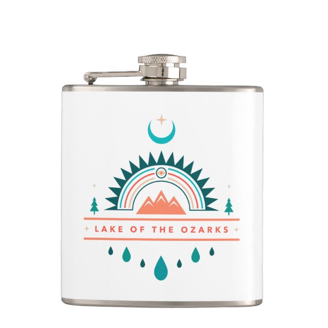 lake of the ozarks boho rainbow moon hip flask (Front)