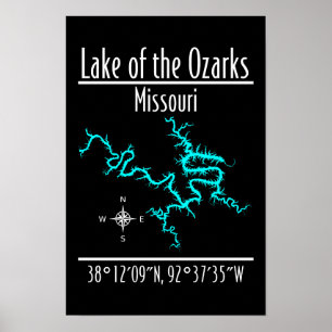 Lake of the Ozarks Missouri Coordinates Map Poster