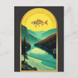 Lake of the Ozarks Missouri landscape fish retro  Postcard