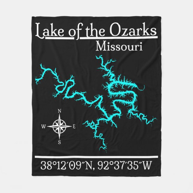 Lake of the Ozarks Missouri Map Coordinates Fleece Blanket (Front)