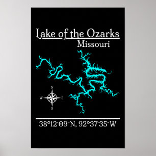 Lake of the Ozarks Missouri Map Coordinates Poster