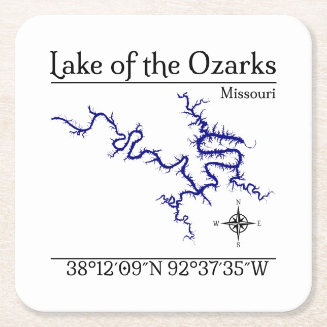 Lake of the Ozarks Missouri Map Paper Coaster (Front)