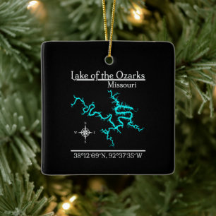 Lake of the Ozarks Missouri Square Lake Map Ceramic Ornament