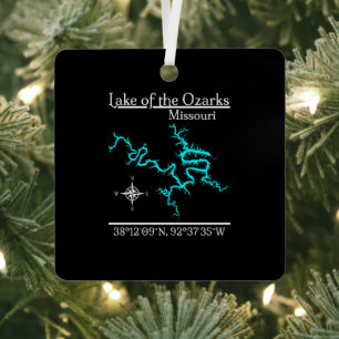 Lake of the Ozarks Missouri Square Lake Map Metal Tree Decoration