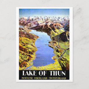 Lake of Thun map, Bernese Oberland, Switzerland Postcard
