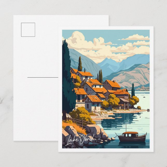 Lake Ohrid Travel Vintage illustration Postcard (Front/Back)