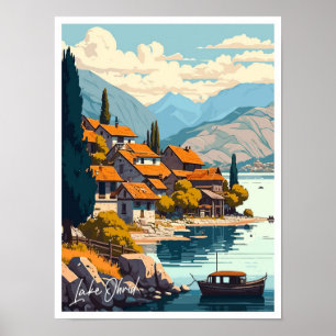 Lake Ohrid Travel Vintage illustration Poster